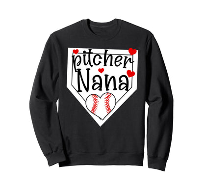 Baseball Pitcher Nana Grandma Sweatshirt - Aesthetic Graphic for Adults - T-Shirt, Sweatshirt, Hoodie