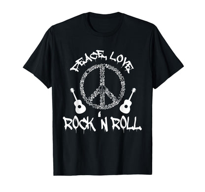 Funny Rockn Roll Peace Love And Rock T-Shirt - Minimalist Print Men Women - T-Shirt, Sweatshirt, Hoodie