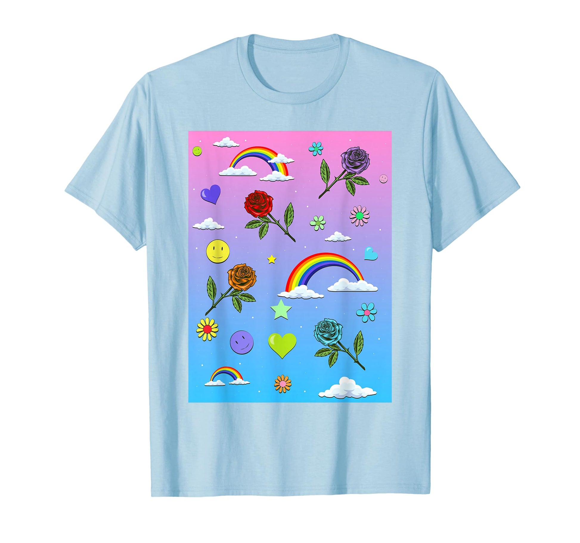 Kidcore Aesthetic Roses Rainbow T-Shirt - Fun Novelty Design for Adults - T-Shirt, Sweatshirt, Hoodie
