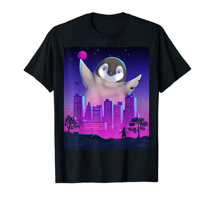 Giant Penguin Vaporwave Synthwave T-Shirt - Fun Novelty Design for Adults - T-Shirt, Sweatshirt, Hoodie