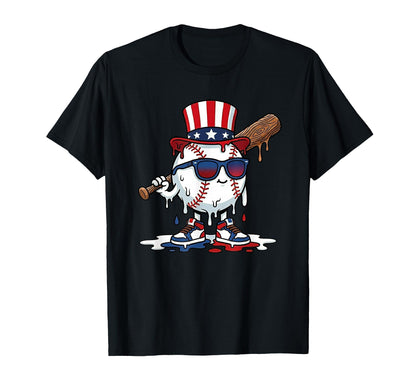 Patriotic Baseball Drip Independence Day T-Shirt - Trendy Graphic Unisex - T-Shirt, Sweatshirt, Hoodie