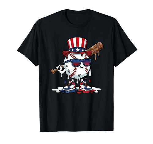 Patriotic Baseball Drip Independence Day T-Shirt - Trendy Graphic Unisex - T-Shirt, Sweatshirt, Hoodie
