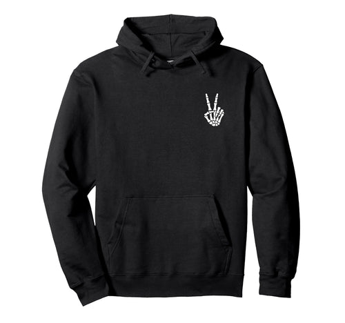 Halloween Skeleton Hand Peace Sign Bone Hoodie - Unique Graphic Unisex - T-Shirt, Sweatshirt, Hoodie