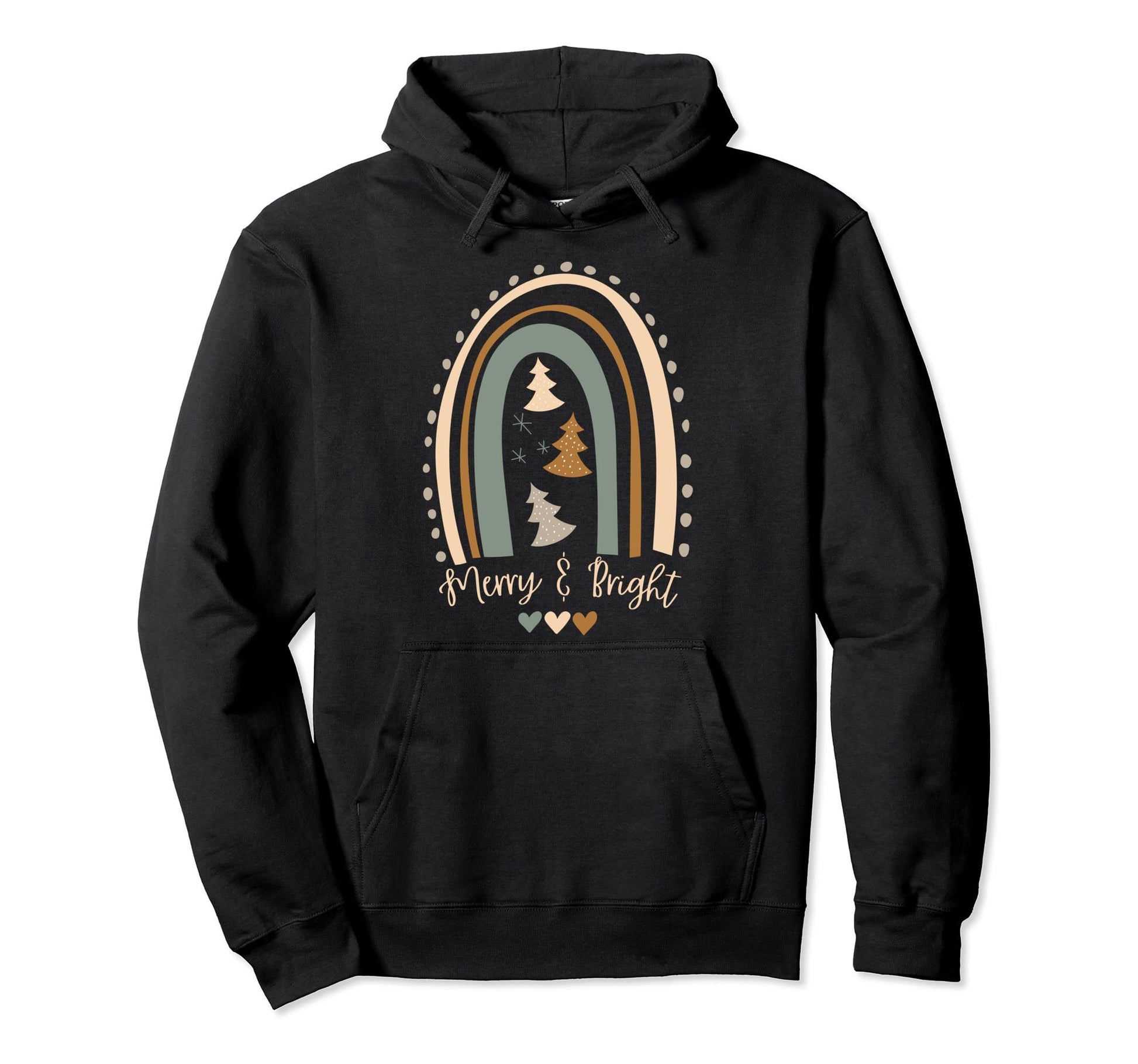 Boho Rainbow Merry And Bright Hoodie - Unique Graphic Unisex - T-Shirt, Sweatshirt, Hoodie