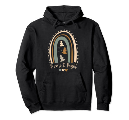 Boho Rainbow Merry And Bright Hoodie - Unique Graphic Unisex - T-Shirt, Sweatshirt, Hoodie