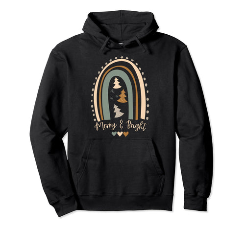 Boho Rainbow Merry And Bright Hoodie - Unique Graphic Unisex - T-Shirt, Sweatshirt, Hoodie