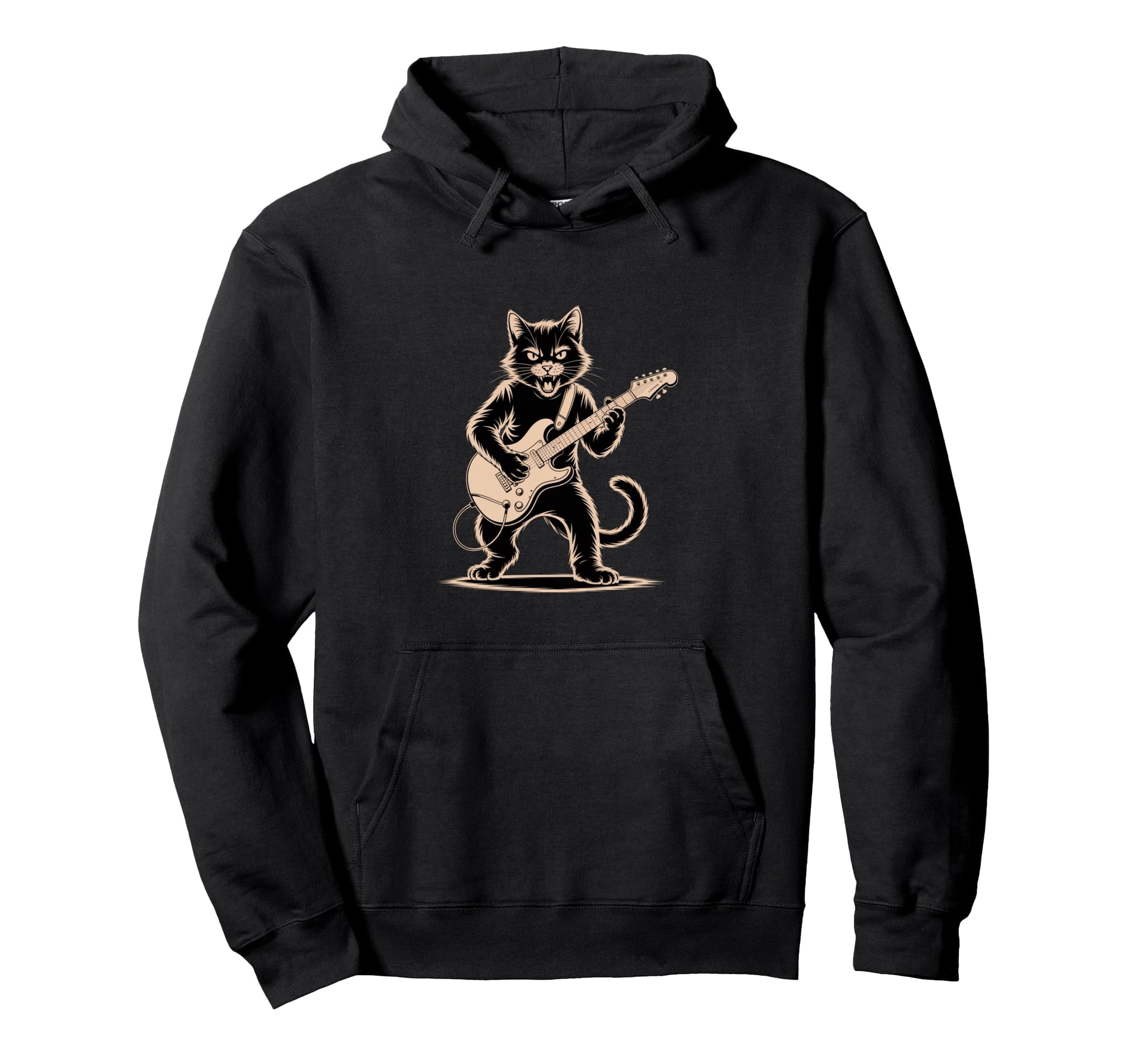 Cat Playing Loud Electric Guitar Hoodie - Minimalist Print for Adults - T-Shirt, Sweatshirt, Hoodie