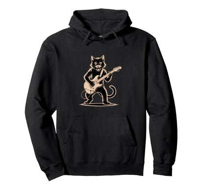 Cat Playing Loud Electric Guitar Hoodie - Minimalist Print for Adults - T-Shirt, Sweatshirt, Hoodie