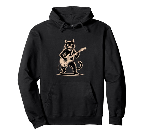 Cat Playing Loud Electric Guitar Hoodie - Minimalist Print for Adults - T-Shirt, Sweatshirt, Hoodie