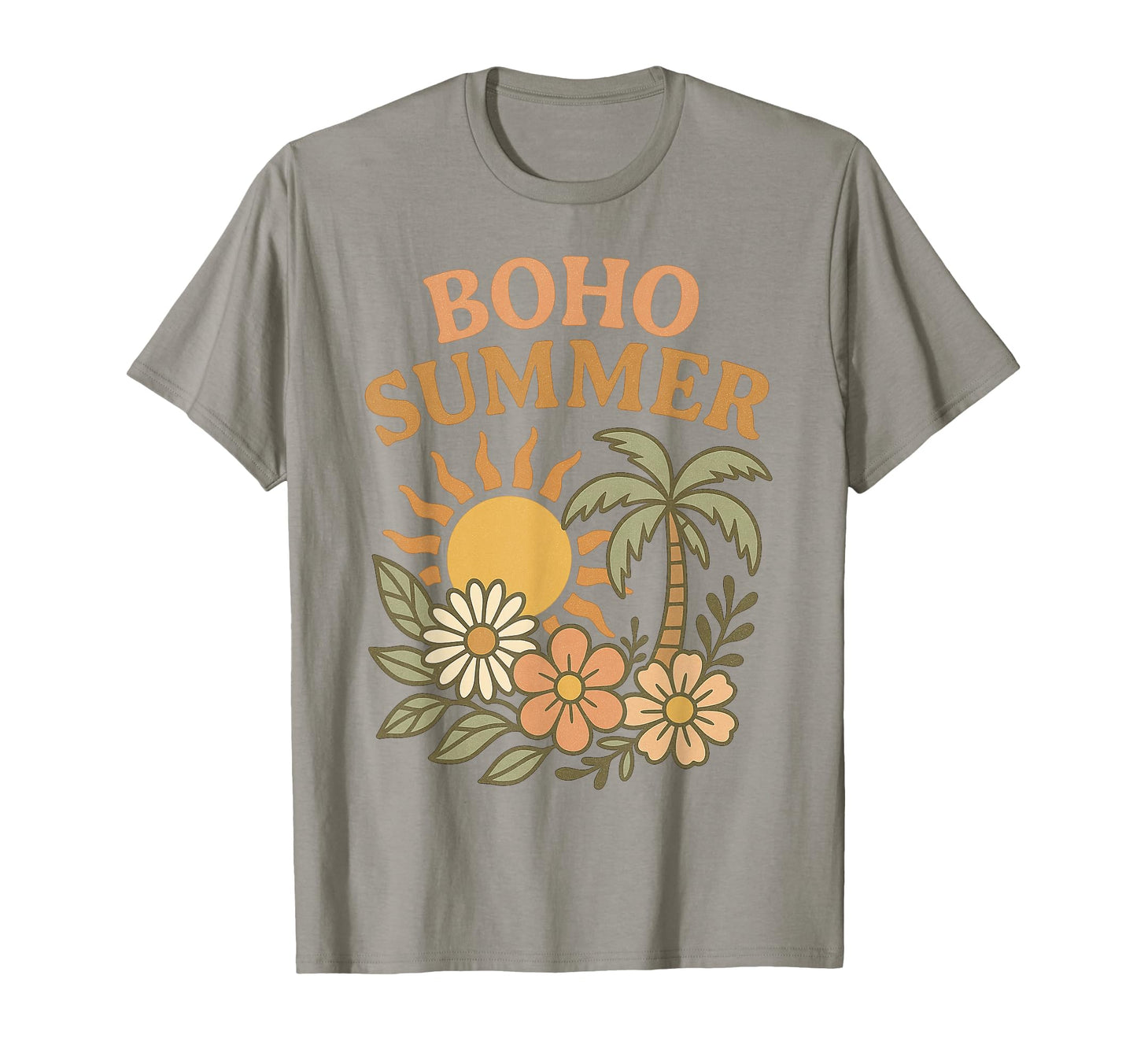 Boho Summer Palm Flowers Sun Beach T-Shirt - Aesthetic Graphic for Adults - T-Shirt, Sweatshirt, Hoodie