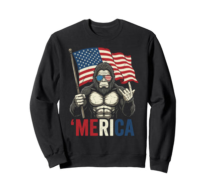 Merica Bigfoot Rock Hand 4Th July Sweatshirt - Minimalist Print Men Women - T-Shirt, Sweatshirt, Hoodie
