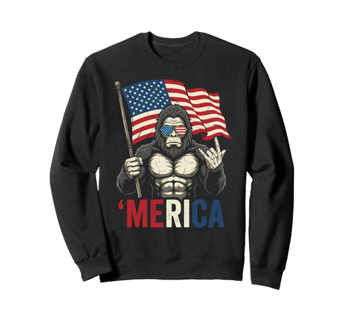 Merica Bigfoot Rock Hand 4Th July Sweatshirt - Minimalist Print Men Women - T-Shirt, Sweatshirt, Hoodie