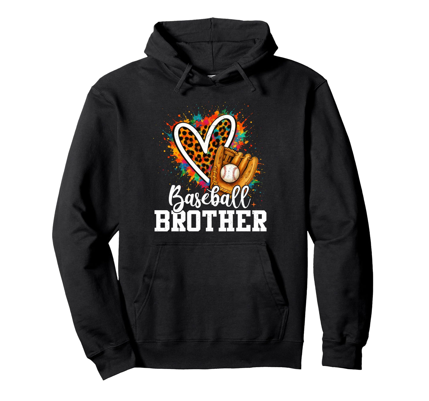 Baseball Brother Leopard Heart Hoodie - Trendy Graphic Men Women - T-Shirt, Sweatshirt, Hoodie