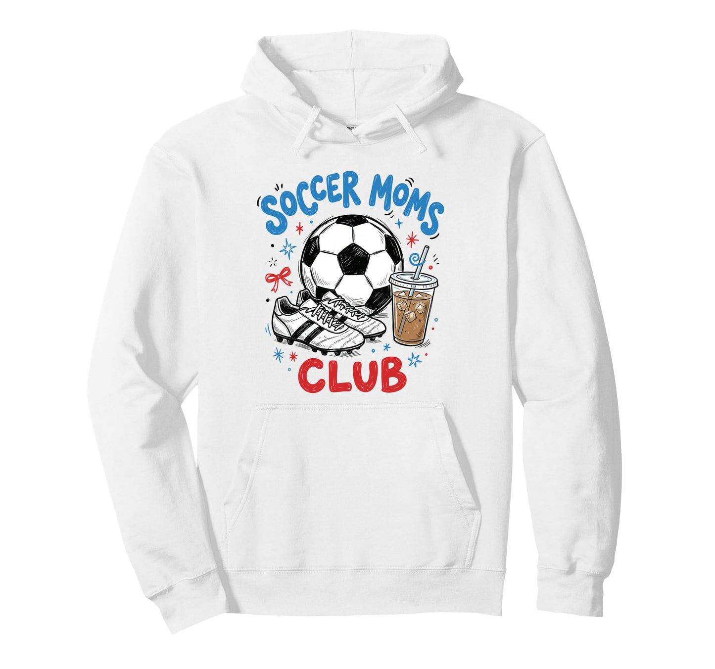 Soccer Moms Club Iced Coffee Cleats Hoodie - Novelty Apparel for Adults - T-Shirt, Sweatshirt, Hoodie