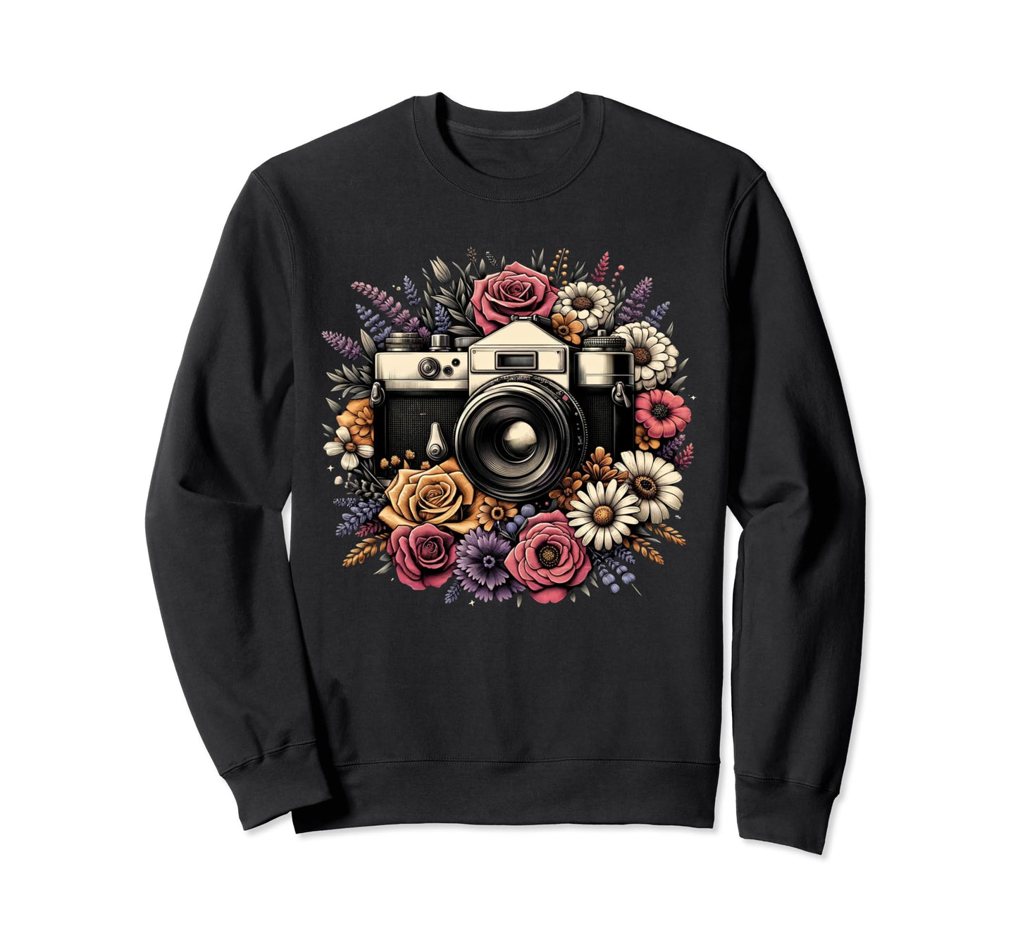 Camera Floral Sweatshirt - Graphic Print for Adults - T-Shirt, Sweatshirt, Hoodie