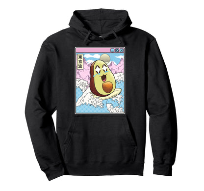 Happy Avocado Surfing Japanes Hoodie - Casual Everyday Wear Men Women - T-Shirt, Sweatshirt, Hoodie