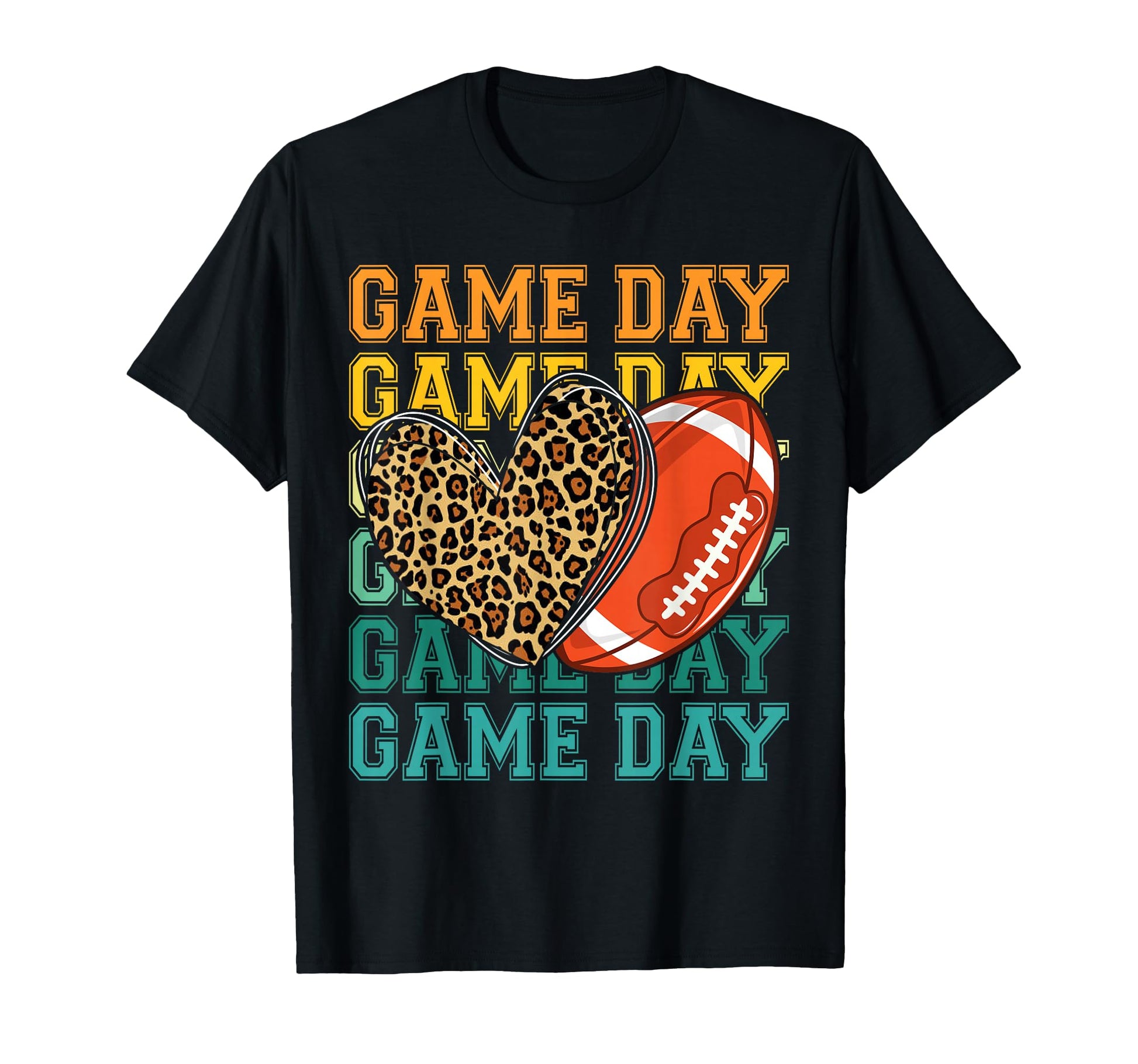 Game Day Leopard Heart Football T-Shirt - Aesthetic Graphic Men Women - T-Shirt, Sweatshirt, Hoodie