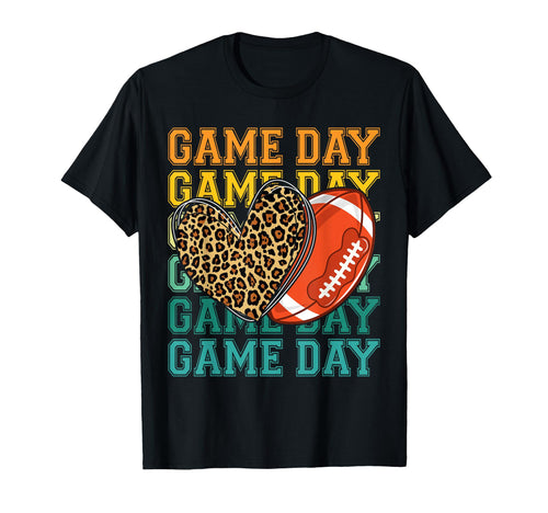 Game Day Leopard Heart Football T-Shirt - Aesthetic Graphic Men Women - T-Shirt, Sweatshirt, Hoodie