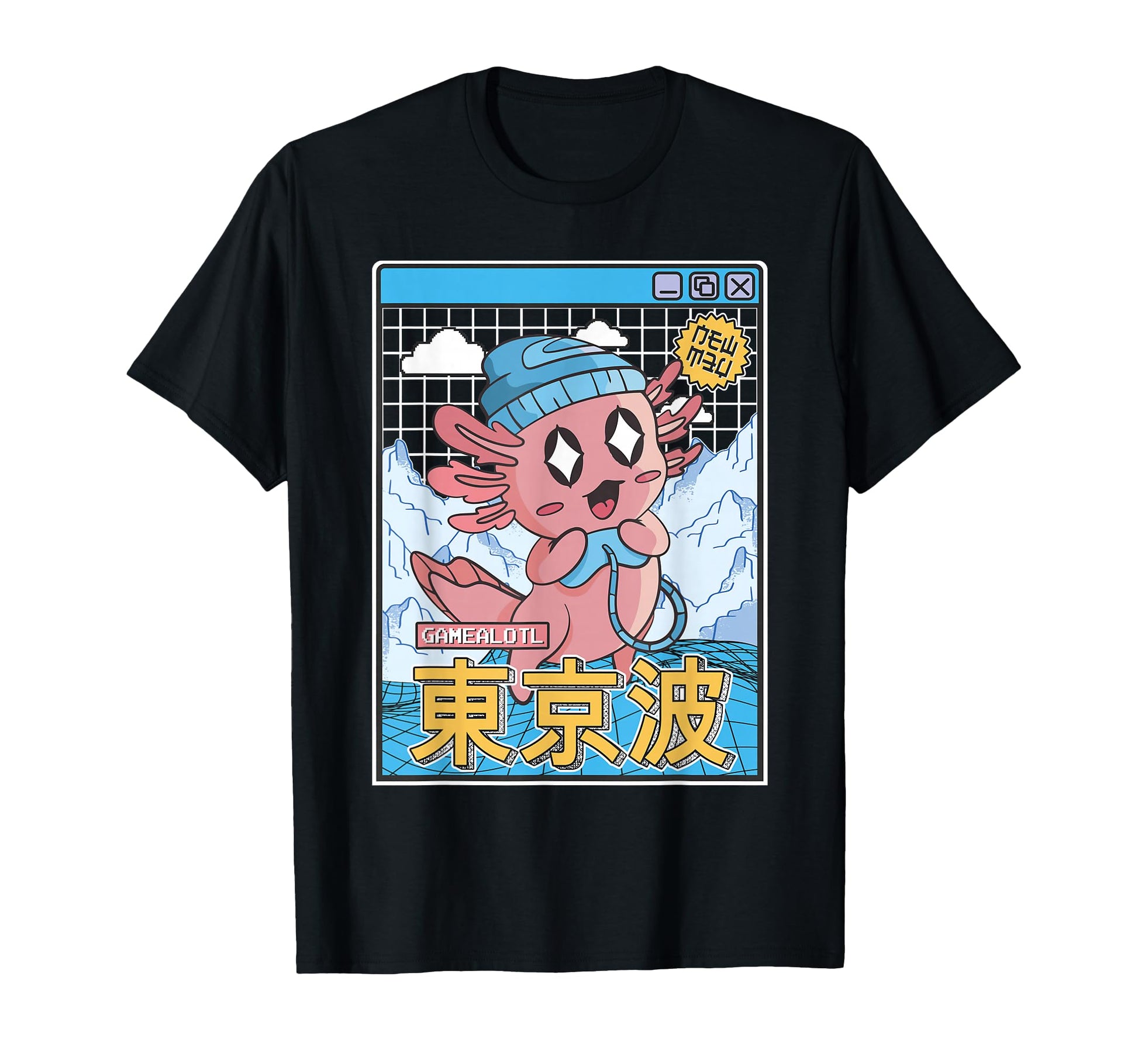 Happy Axolotl Gaming Vaporwave Aesthetic T-Shirt - Unique Graphic Unisex - T-Shirt, Sweatshirt, Hoodie