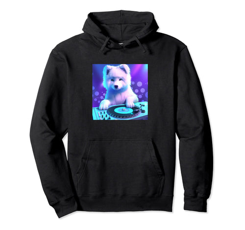 Samoyed Vaporwave Dj Dog Aesthetic Hoodie - Custom Art Print for Adults - T-Shirt, Sweatshirt, Hoodie