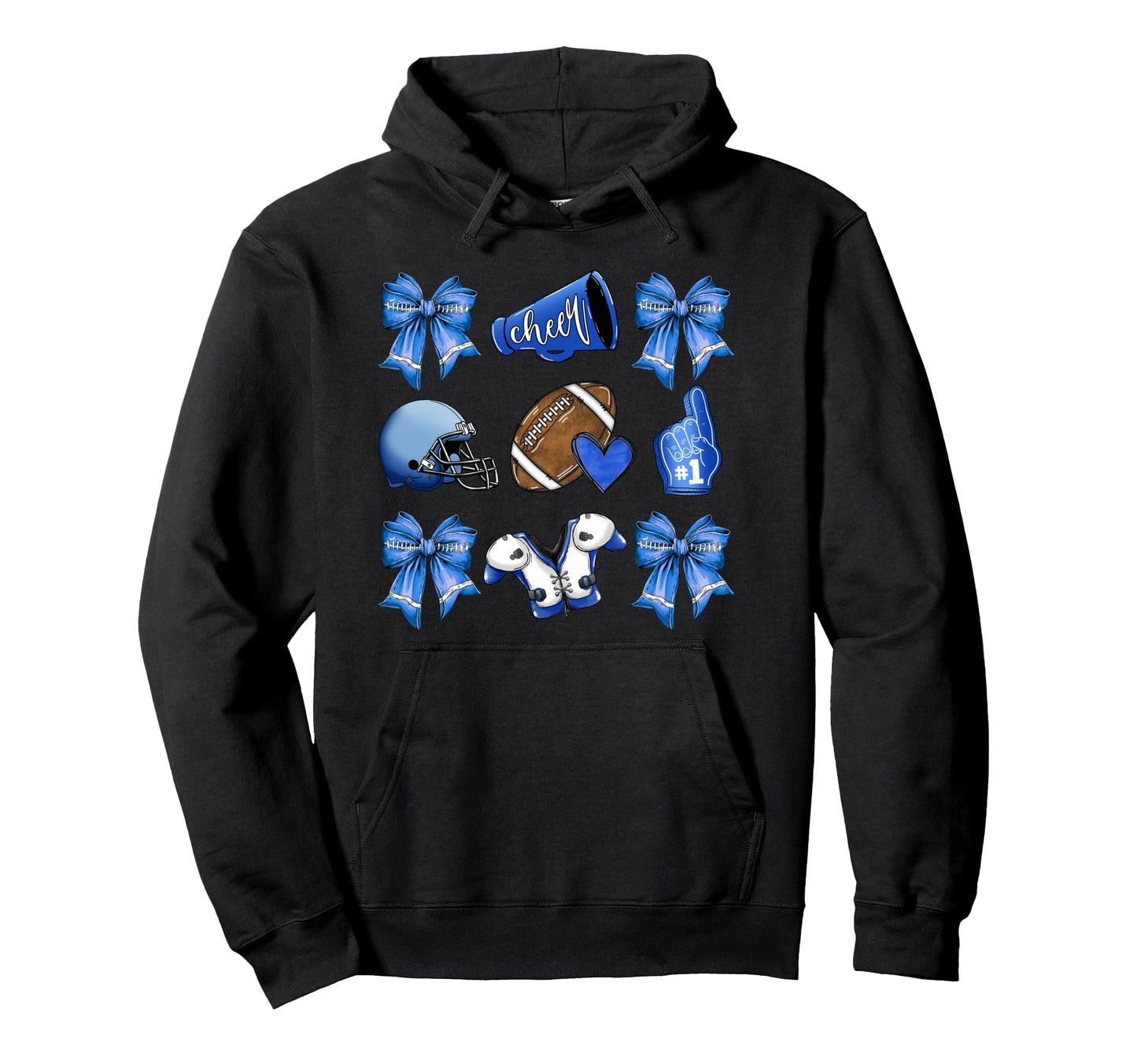 Blue Football Mom Coquette Bows Hoodie - Casual Everyday Wear for Adults - T-Shirt, Sweatshirt, Hoodie