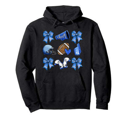 Blue Football Mom Coquette Bows Hoodie - Casual Everyday Wear for Adults - T-Shirt, Sweatshirt, Hoodie