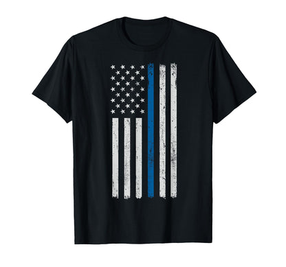 American Flag Thin Blue Line Police T-Shirt - Unique Graphic for Adults - T-Shirt, Sweatshirt, Hoodie