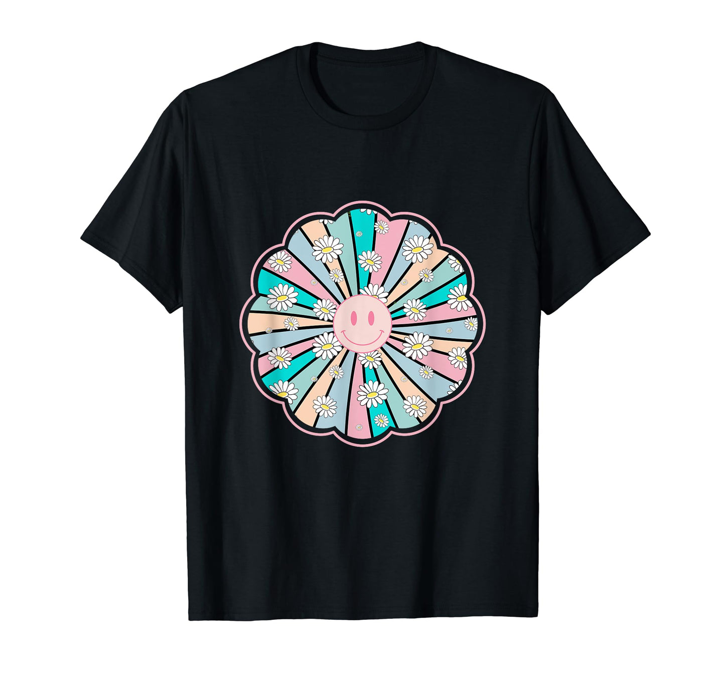 Happy Daisy Flower Rainbow Boho T-Shirt - Casual Everyday Wear Unisex - T-Shirt, Sweatshirt, Hoodie