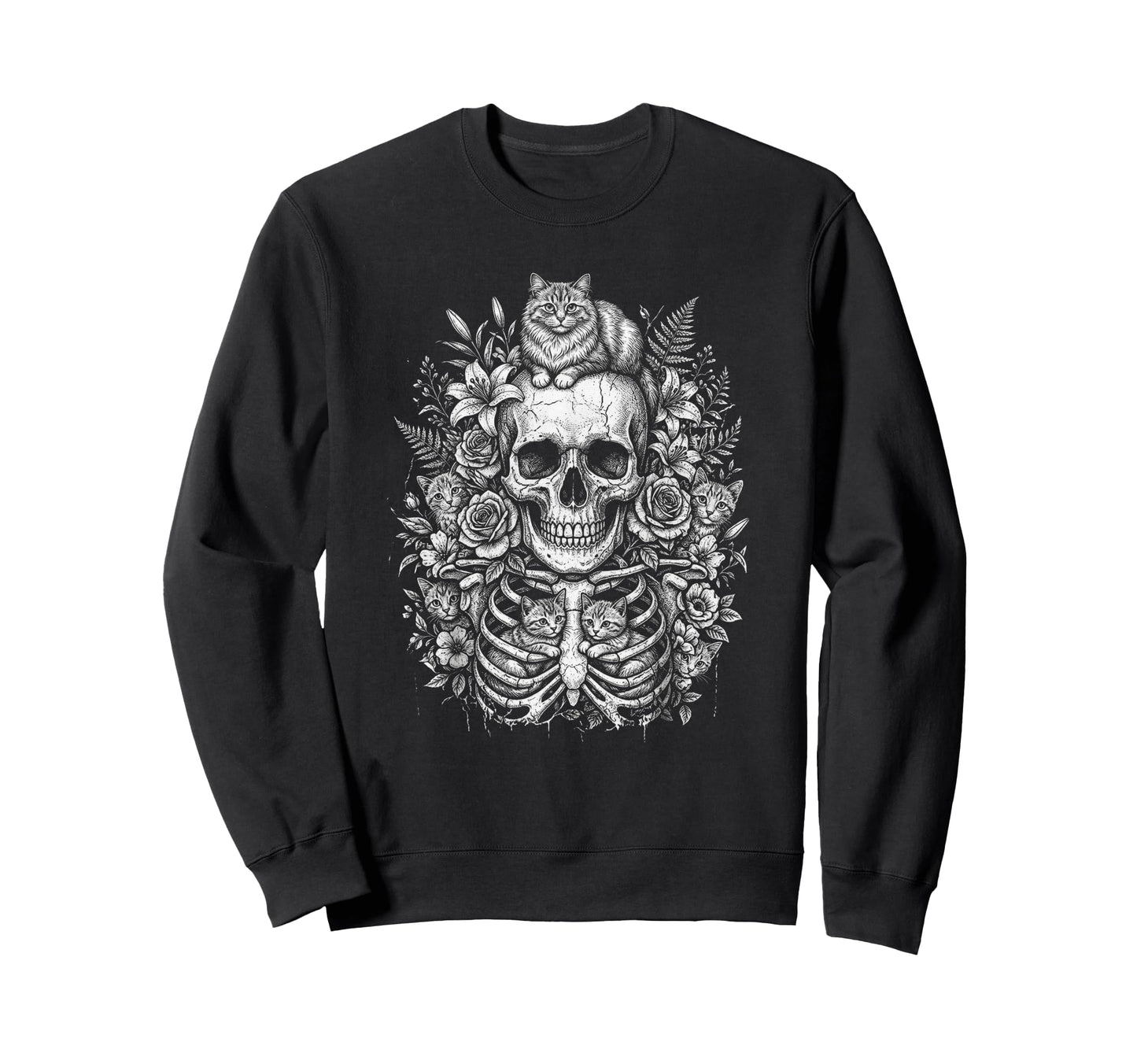 Skull Cat Skeleton Kitty Kitten Sweatshirt - Unique Graphic for Adults - T-Shirt, Sweatshirt, Hoodie