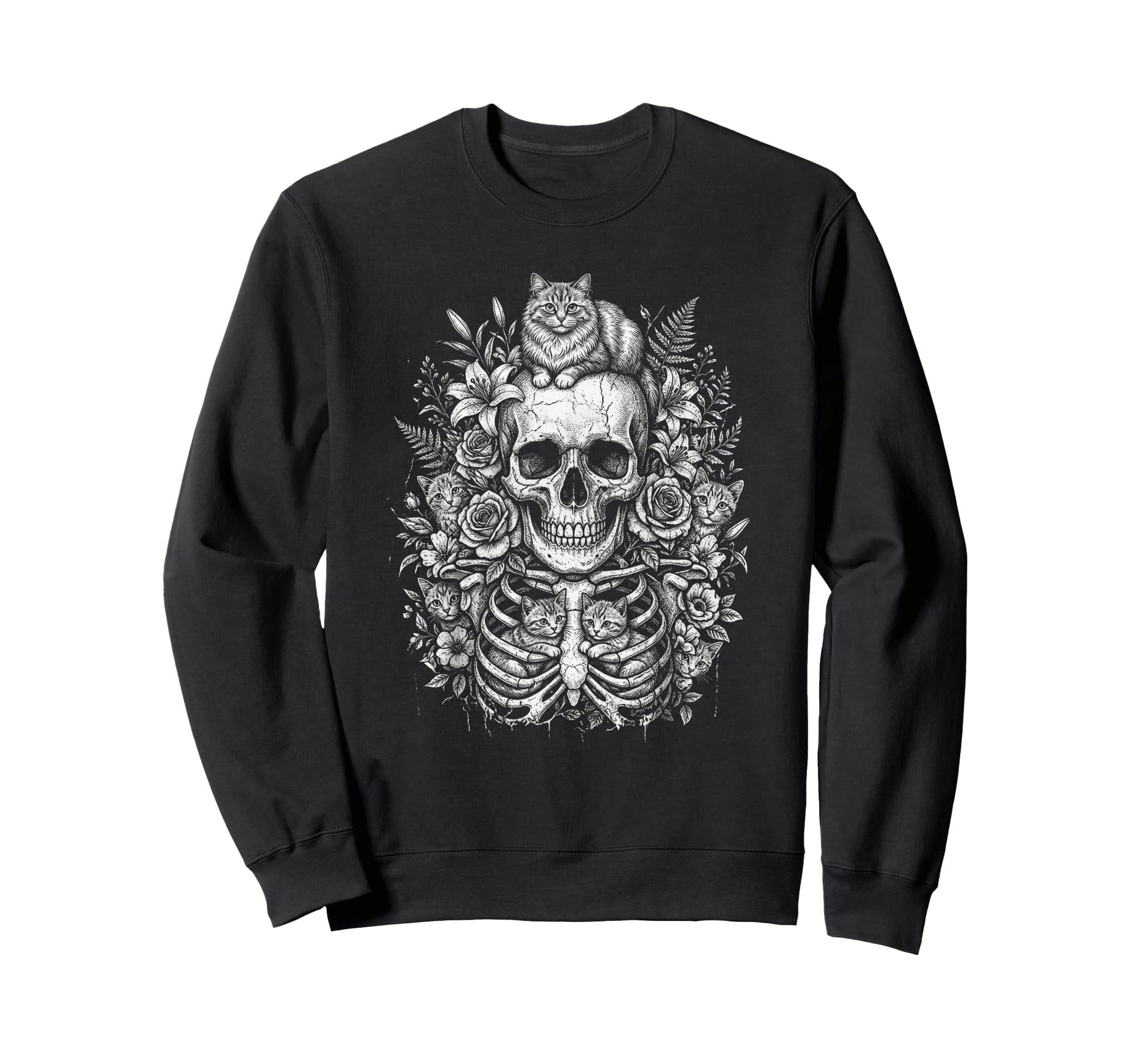 Skull Cat Skeleton Kitty Kitten Sweatshirt - Unique Graphic for Adults - T-Shirt, Sweatshirt, Hoodie