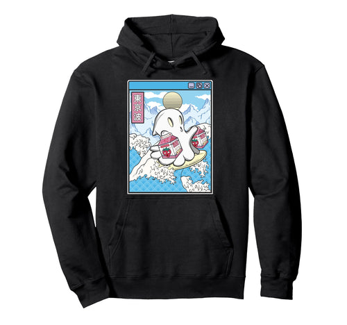 Surfing Ghost Strawberry Milk Japanese Hoodie - Trendy Graphic for Adults - T-Shirt, Sweatshirt, Hoodie