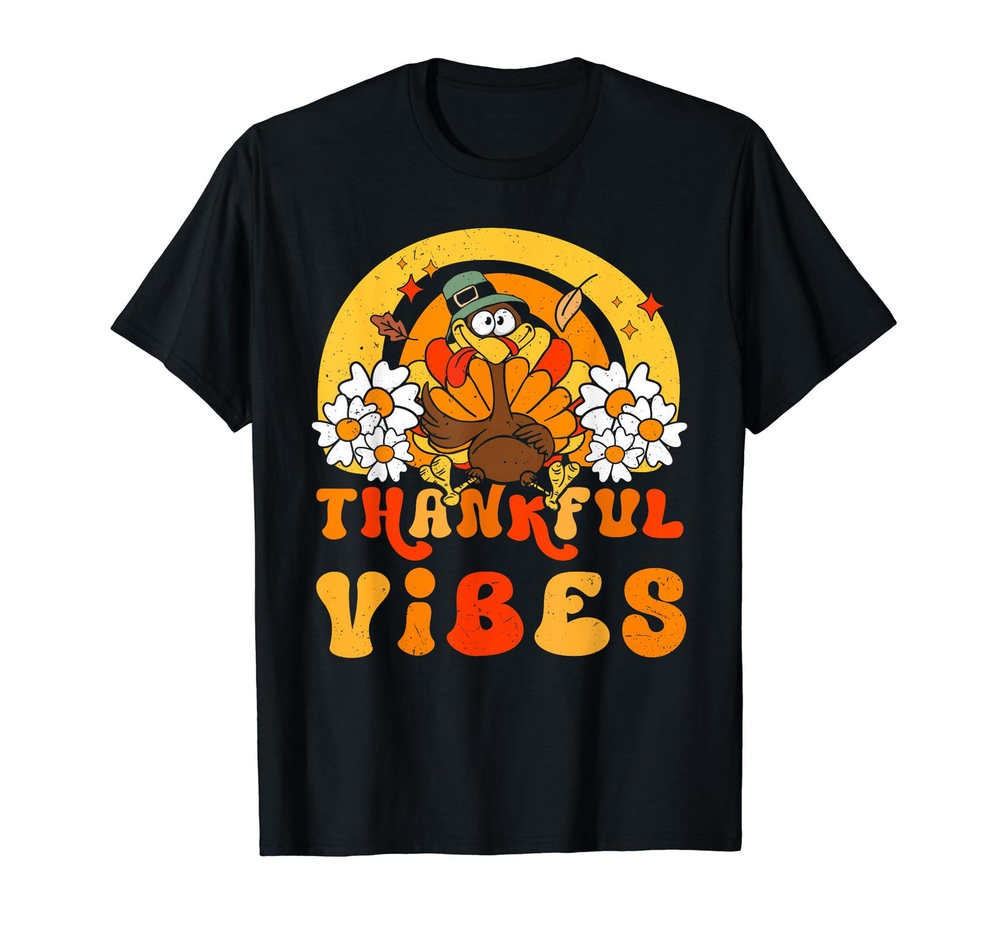Thankful Vibes Turkey Rainbow Funny T-Shirt - Unique Graphic Men Women - T-Shirt, Sweatshirt, Hoodie