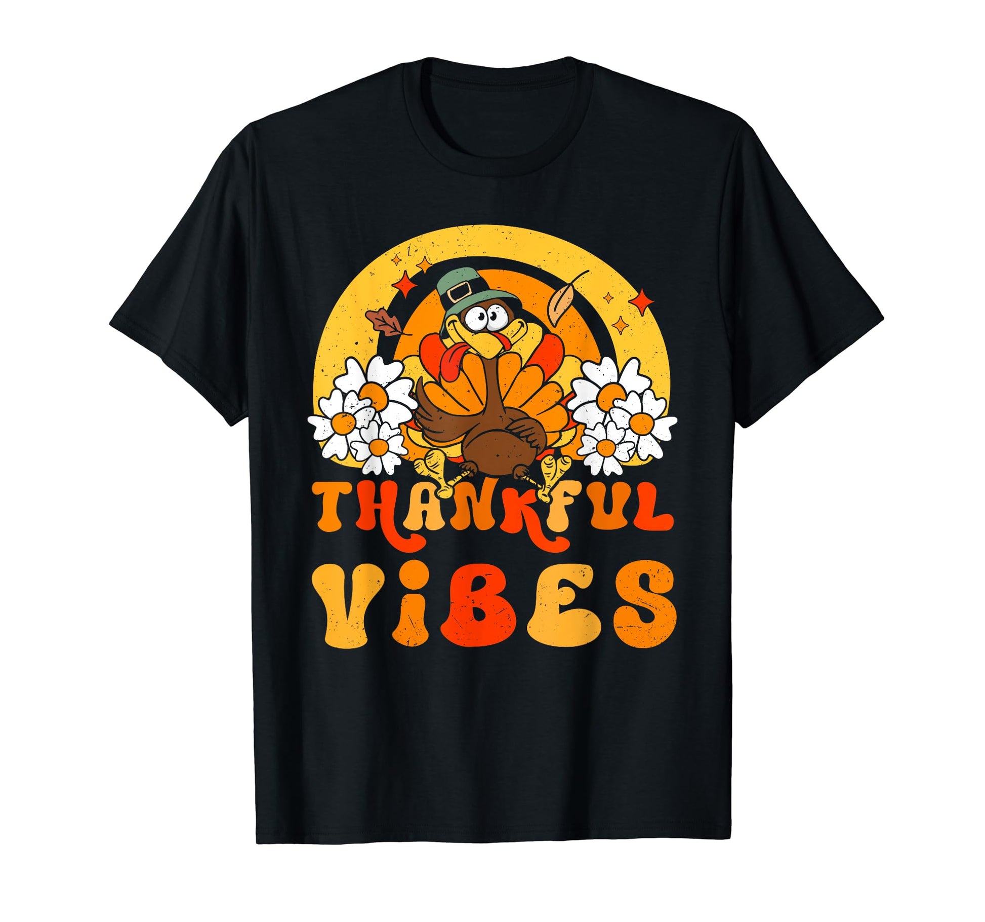 Thankful Vibes Turkey Rainbow Funny T-Shirt - Unique Graphic Men Women - T-Shirt, Sweatshirt, Hoodie