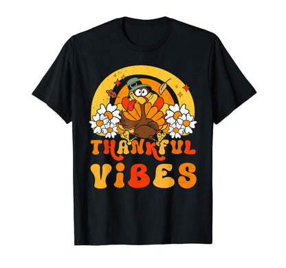 Thankful Vibes Turkey Rainbow Funny T-Shirt - Unique Graphic Men Women - T-Shirt, Sweatshirt, Hoodie