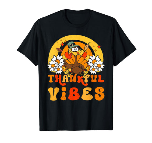 Thankful Vibes Turkey Rainbow Funny T-Shirt - Unique Graphic Men Women - T-Shirt, Sweatshirt, Hoodie