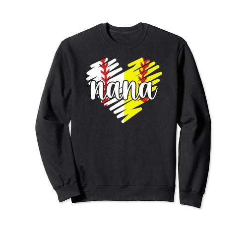 Baseball Softball Nana Heart Sweatshirt - Fun Novelty Design Unisex - T-Shirt, Sweatshirt, Hoodie