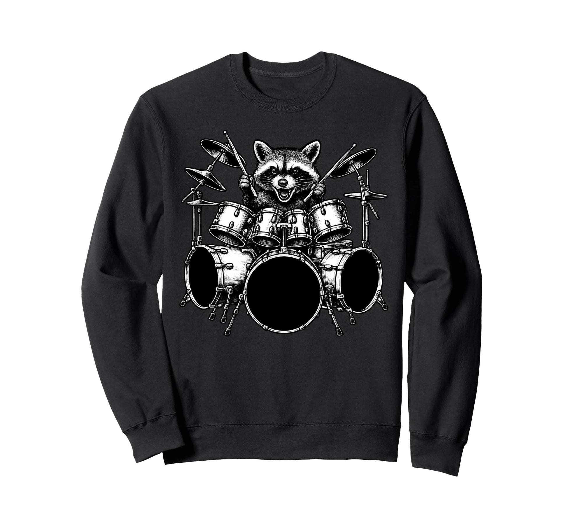 Raccoon Playing Drums Drummer Sweatshirt - Streetwear Style Men Women - T-Shirt, Sweatshirt, Hoodie