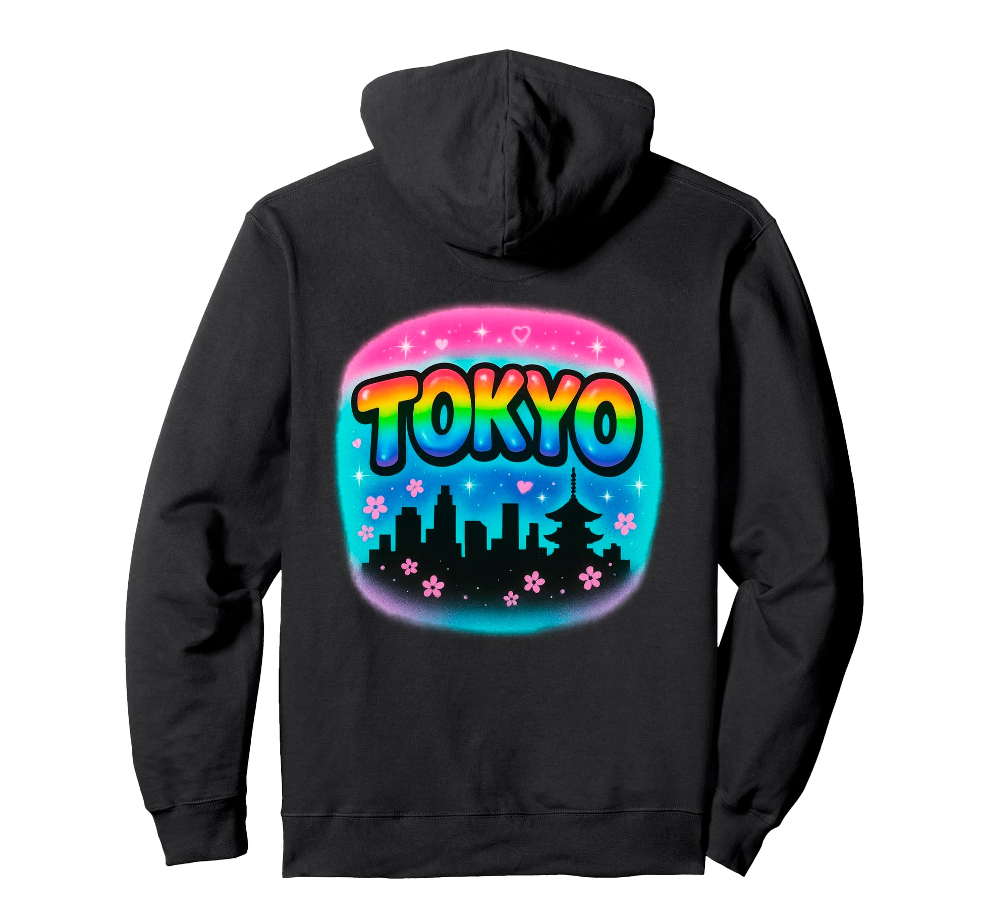 Rainbow Tokyo Skyline Pastel Hoodie - Aesthetic Graphic for Adults - T-Shirt, Sweatshirt, Hoodie