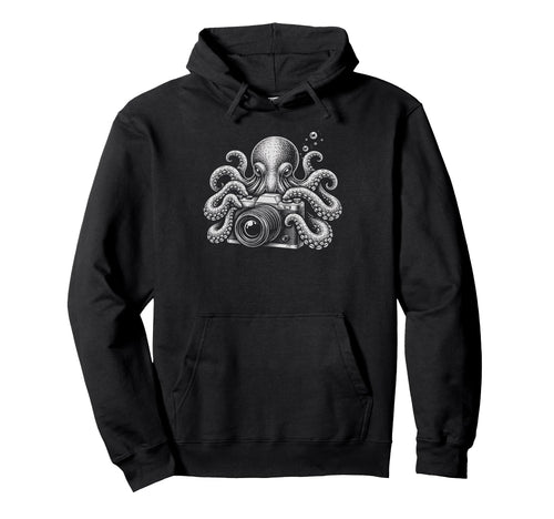 Photographer Octopus Camera Art Photography Hoodie - Trendy Graphic Unisex - T-Shirt, Sweatshirt, Hoodie