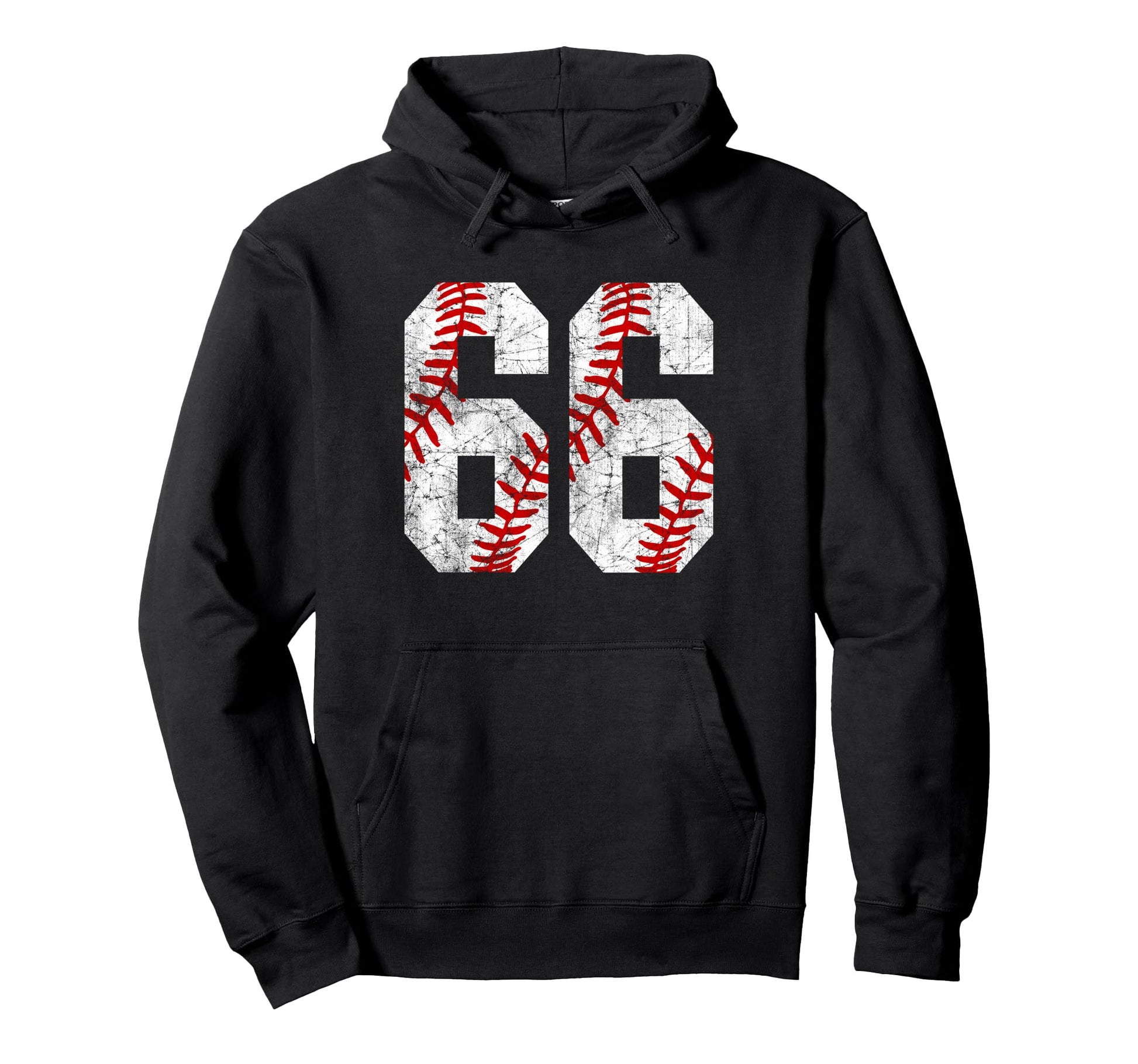 Distressed Baseball Number 66 Jersey Hoodie - Casual Everyday Wear Unisex - T-Shirt, Sweatshirt, Hoodie