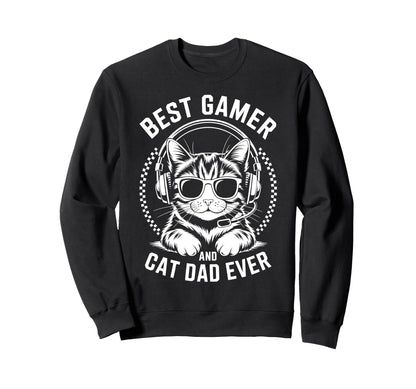 Best Gamer Cat Dad Ever Funny Sweatshirt - Minimalist Print Men Women - T-Shirt, Sweatshirt, Hoodie