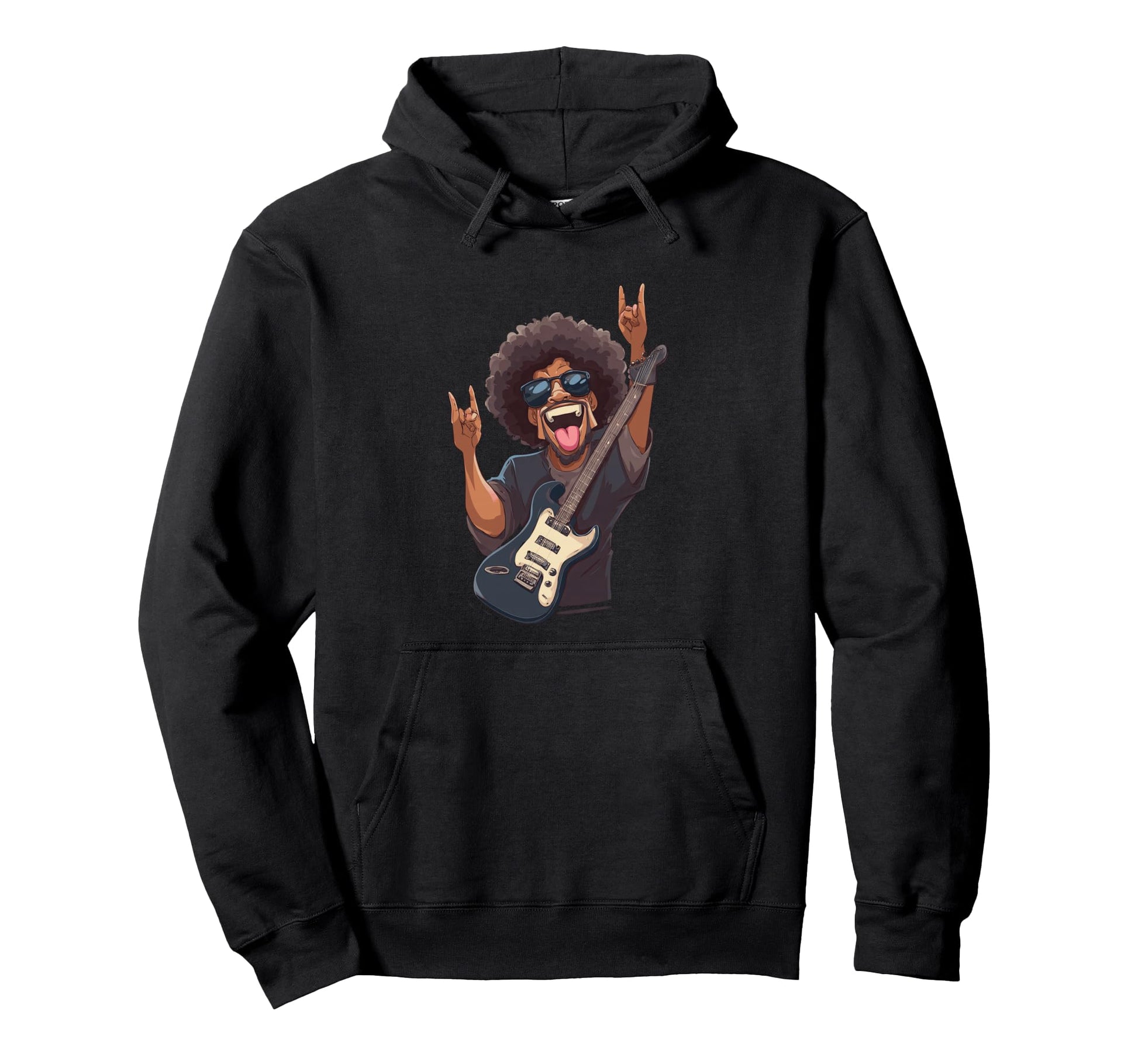 Rock Guitarist Afro Hairstyle Hoodie - Trendy Graphic for Adults - T-Shirt, Sweatshirt, Hoodie