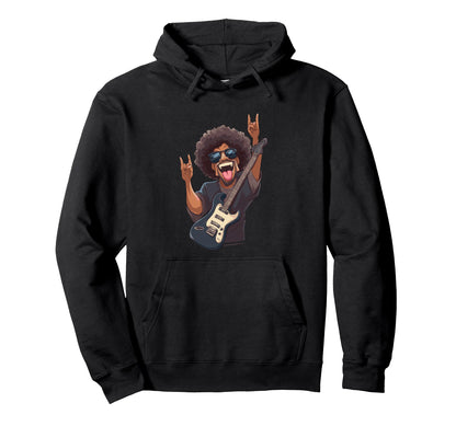 Rock Guitarist Afro Hairstyle Hoodie - Trendy Graphic for Adults - T-Shirt, Sweatshirt, Hoodie