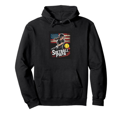 Softball Papa American Flag Player Hoodie - Streetwear Style Unisex - T-Shirt, Sweatshirt, Hoodie