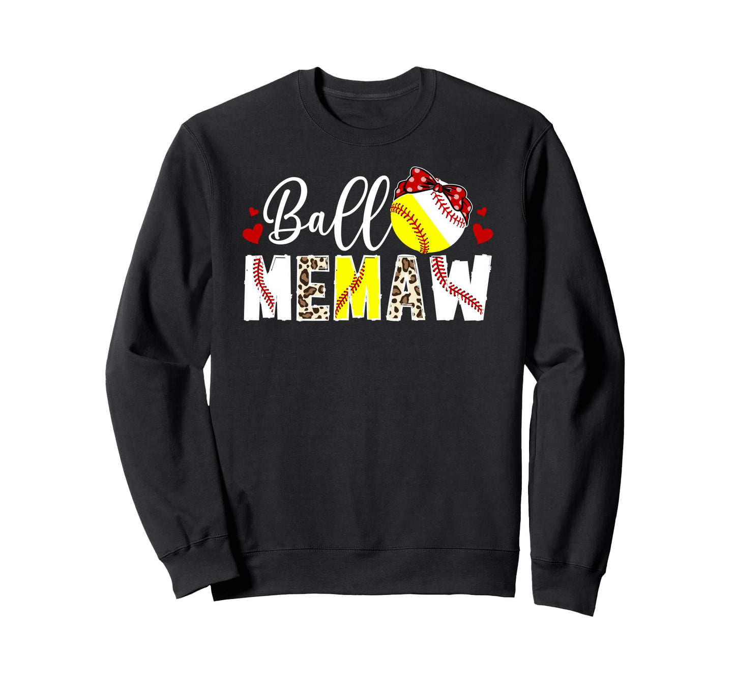 Ball Memaw Leopard Softball Sweatshirt - Casual Everyday Wear for Adults - T-Shirt, Sweatshirt, Hoodie