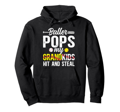 Baller Pops Funny Baseball Softball Hoodie - Novelty Apparel Men Women - T-Shirt, Sweatshirt, Hoodie