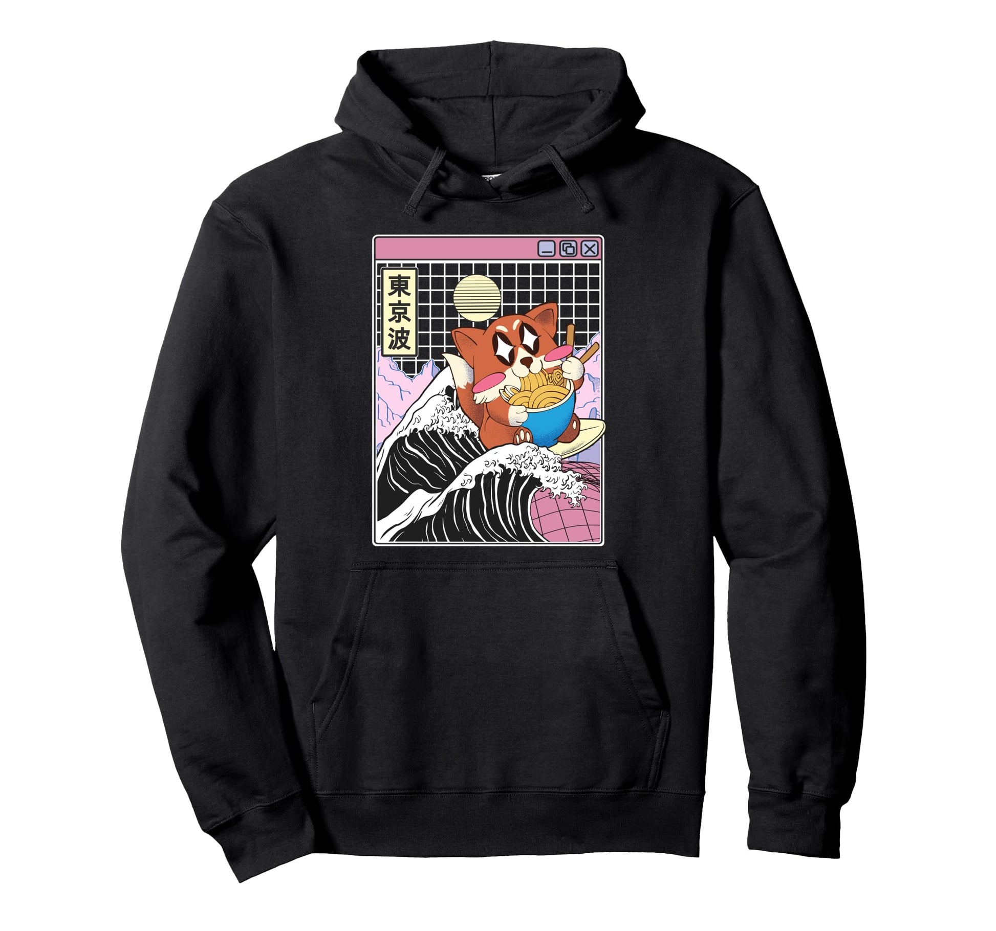 Fox Surfing Kanagawa Wave Kawaii Vaporwave Hoodie - Trendy Graphic Unisex - T-Shirt, Sweatshirt, Hoodie