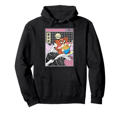 Fox Surfing Kanagawa Wave Kawaii Vaporwave Hoodie - Trendy Graphic Unisex - T-Shirt, Sweatshirt, Hoodie