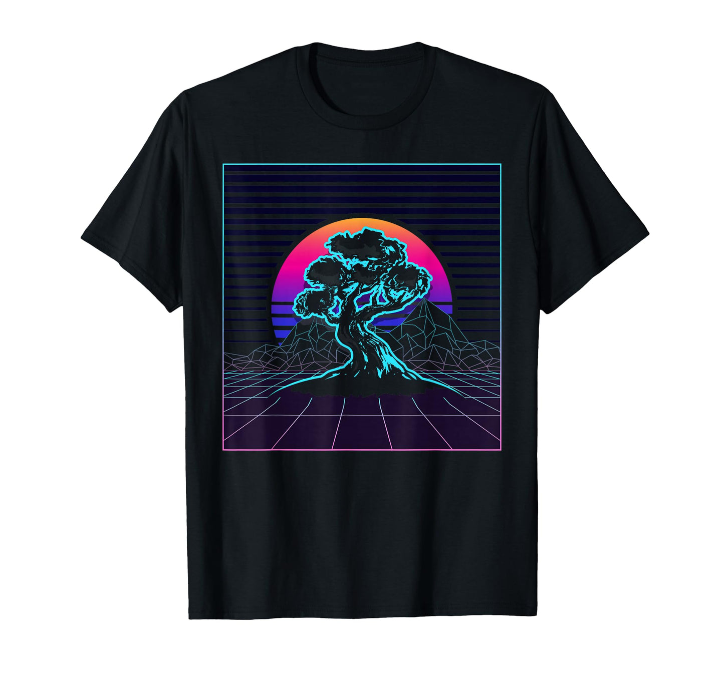 Bonsai Tree Japanese Zen Synthwave Sun T-Shirt - Trendy Graphic Men Women - T-Shirt, Sweatshirt, Hoodie