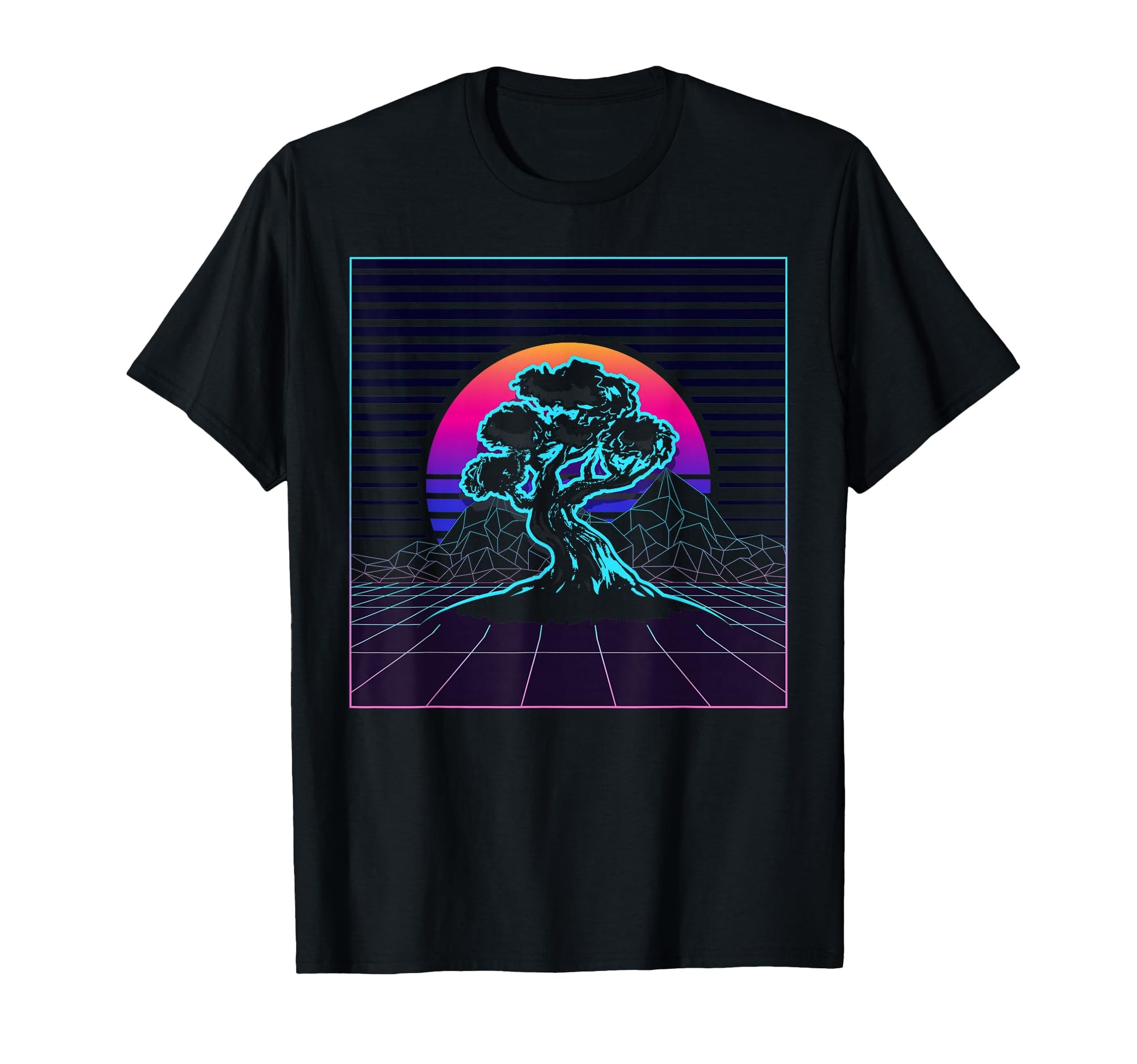 Bonsai Tree Japanese Zen Synthwave Sun T-Shirt - Trendy Graphic Men Women - T-Shirt, Sweatshirt, Hoodie